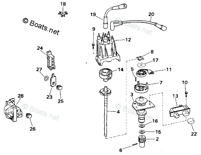 OMC Sterndrive 4.30L 262 CID V6 OEM Parts Diagram for Distributor And ...