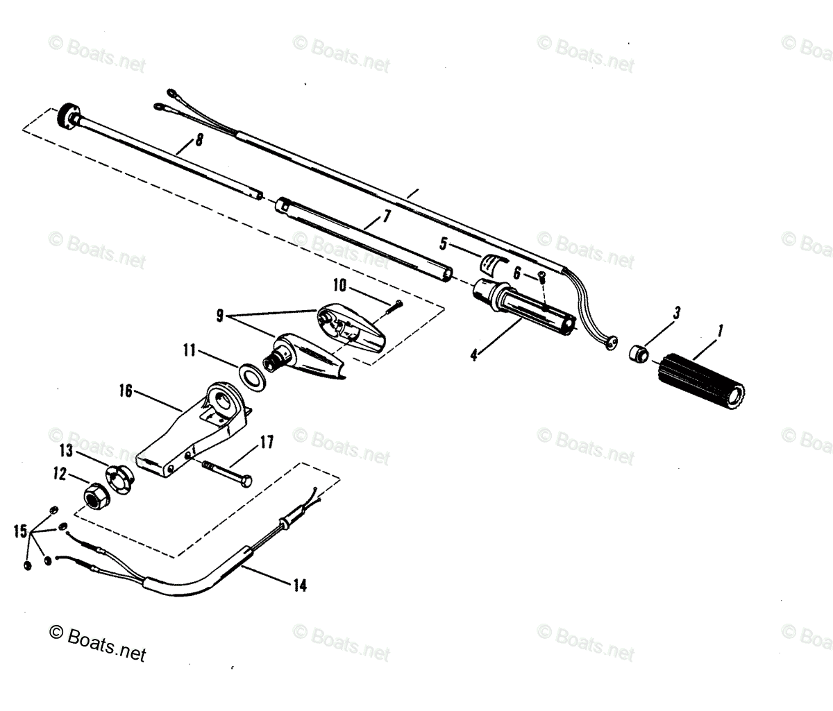 Mercury Outboard 25HP OEM Parts Diagram for Steering Handle Assembly