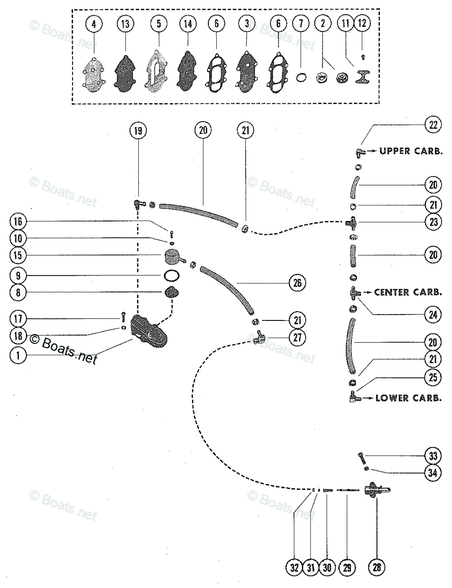 Mercury Outboard 140HP OEM Parts Diagram for Fuel Pump and Fuel Line