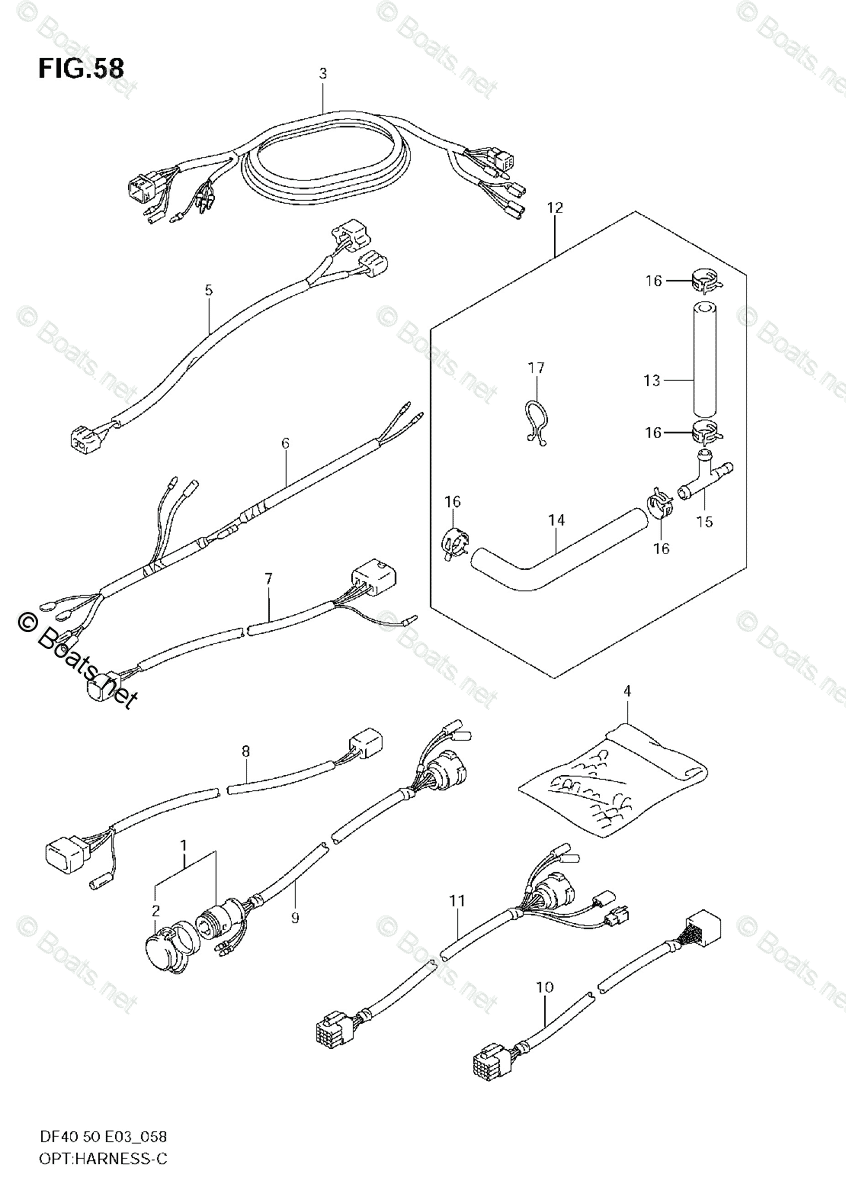 Suzuki Outboard Parts by Model DF 40 OEM Parts Diagram for OPT:HARNESS