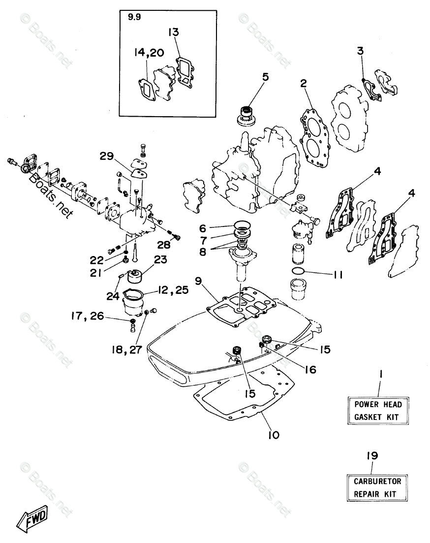 Yamaha Outboard Parts by HP 15HP OEM Parts Diagram for Repair Kit 1