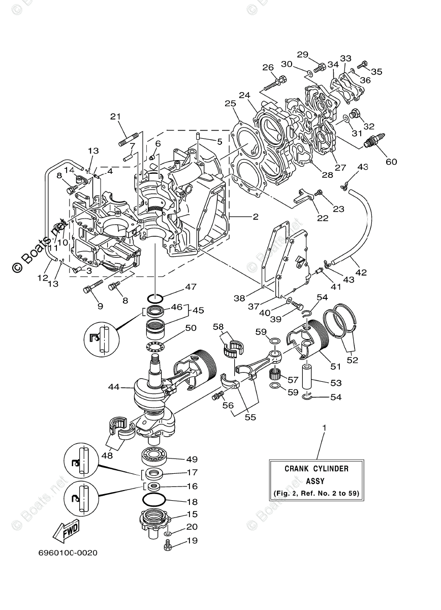 Yamaha Outboard Parts by HP 48HP OEM Parts Diagram for CYLINDER
