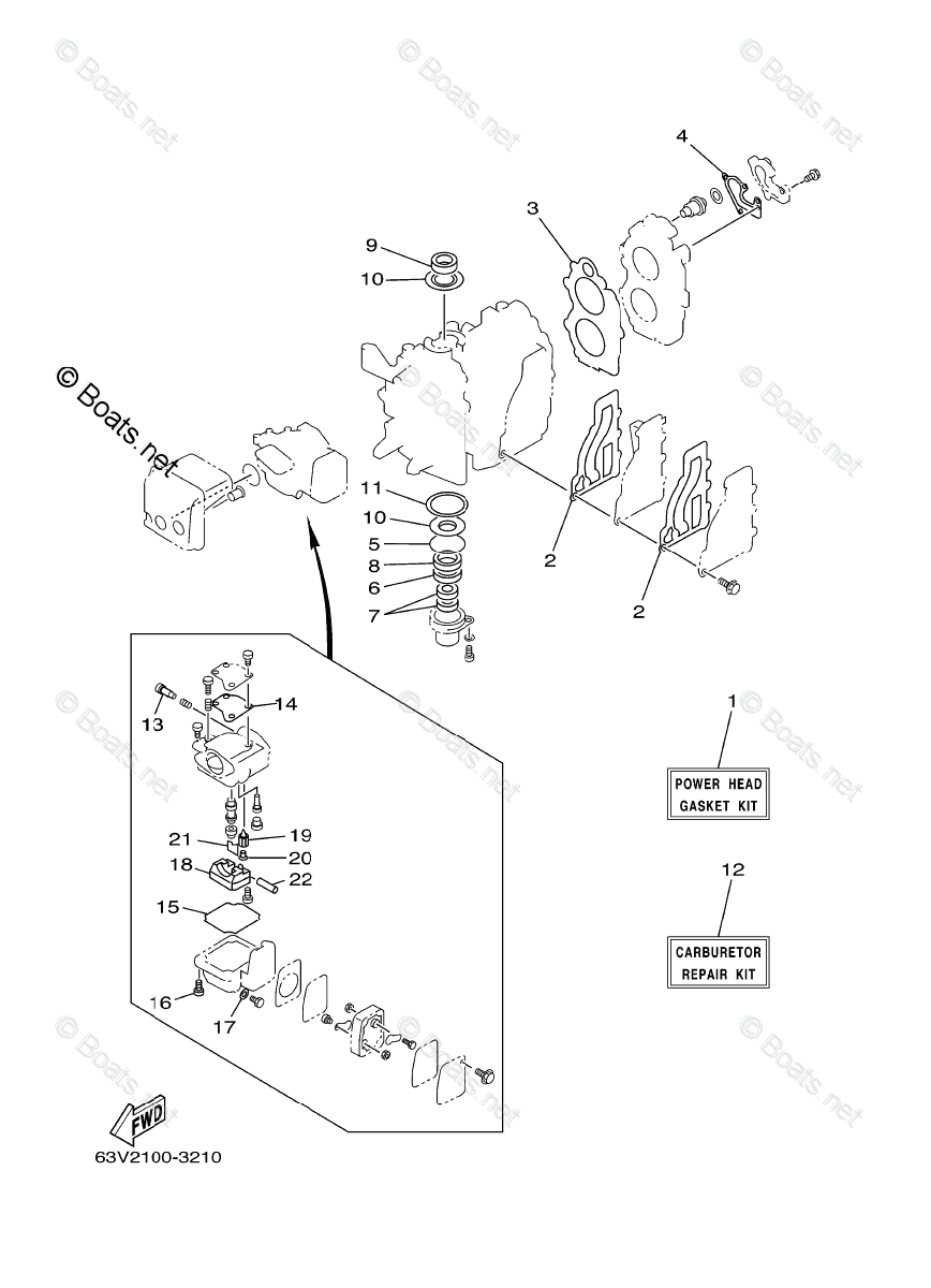 Yamaha Outboard Parts by HP 9.9HP OEM Parts Diagram for Repair Kit 1