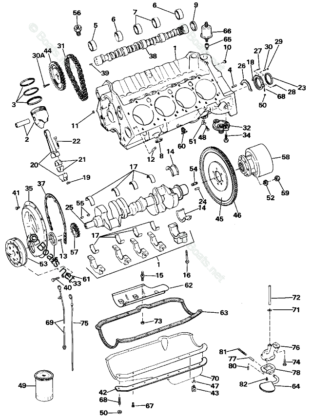 OMC Sterndrive 5.70L 350 CID V8 OEM Parts Diagram for CRANKCASE | Boats.net