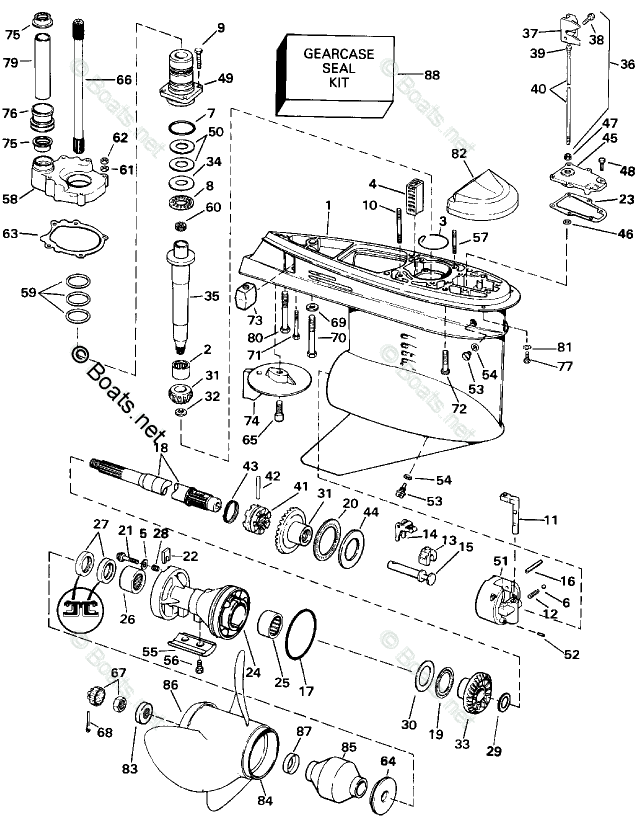 OMC Sterndrive 4.30L 262 CID V6 OEM Parts Diagram for Lower Gearcase ...