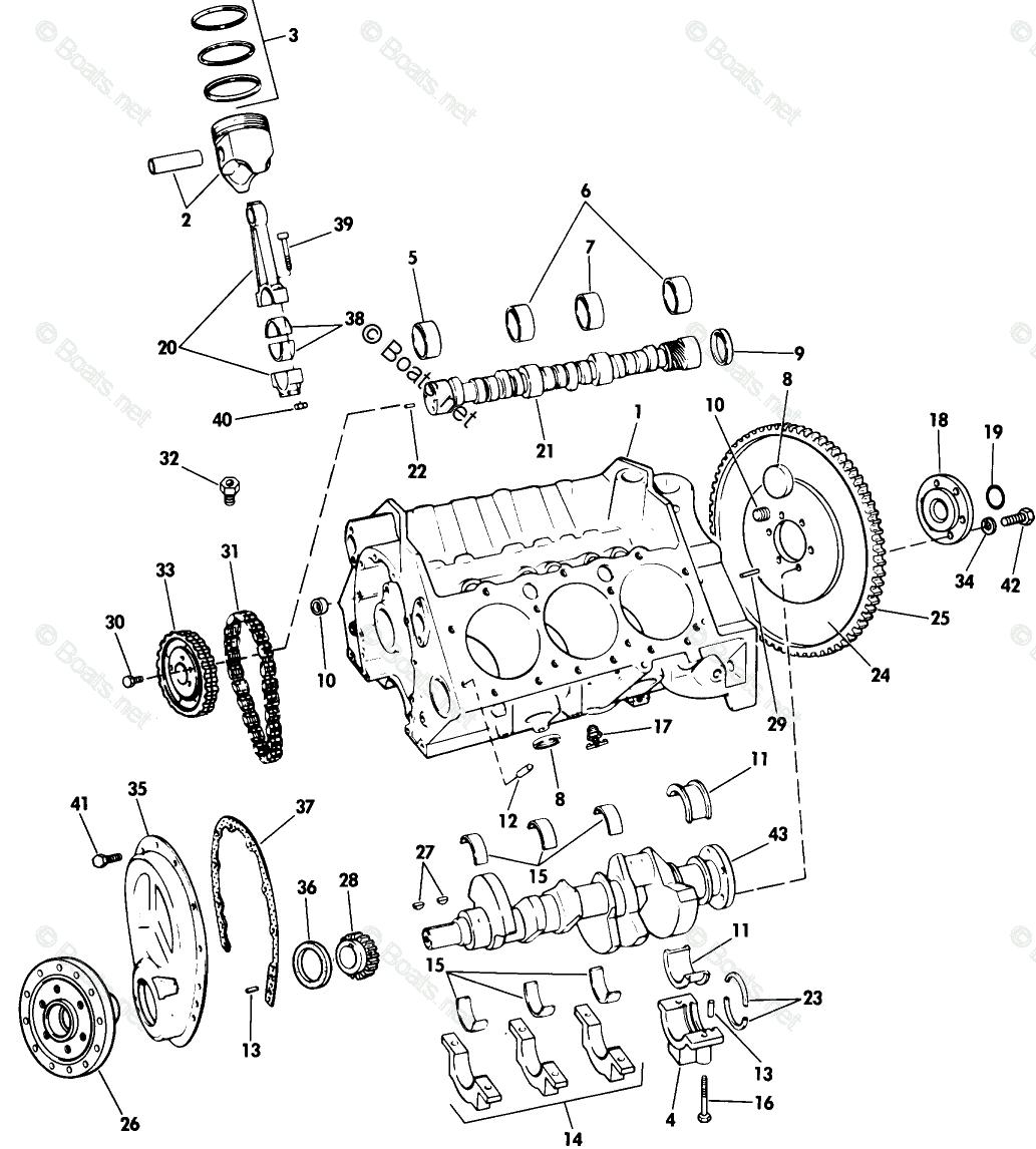 OMC Sterndrive 4.30L 262 CID V6 OEM Parts Diagram for Crankcase Group