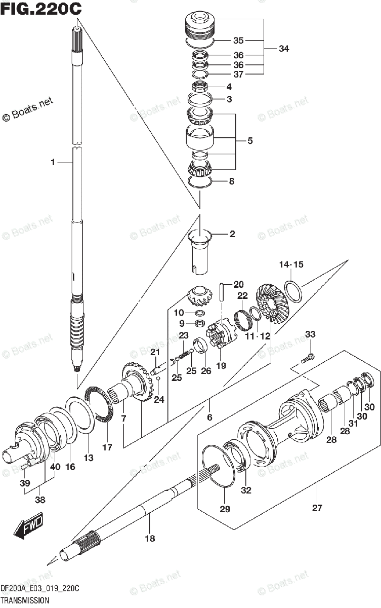 Suzuki Outboard 2019 OEM Parts Diagram for TRANSMISSION (DF200AST ...