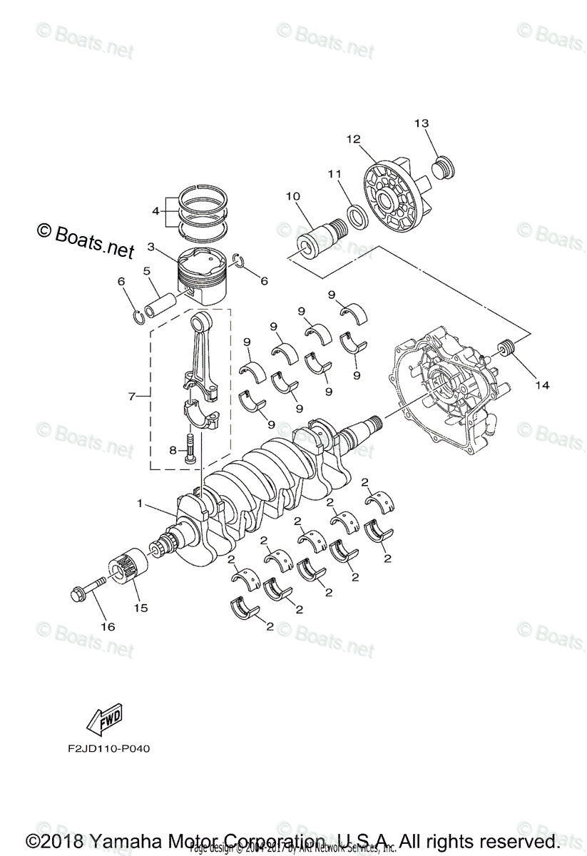 Yamaha Boats 2018 OEM Parts Diagram for Crankshaft Piston | Boats.net