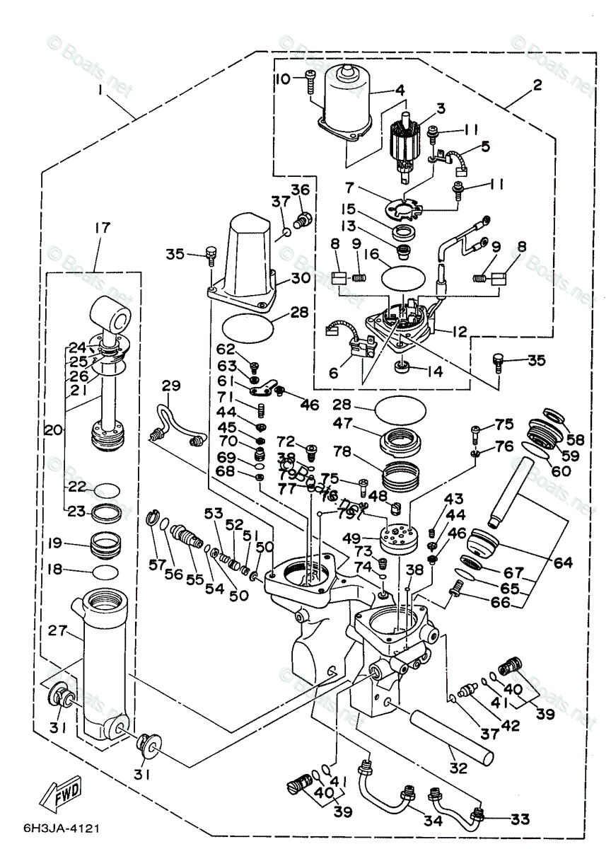 Yamaha Outboard 1999 OEM Parts Diagram for POWER TRIM & TILT ASSEMBLY ...