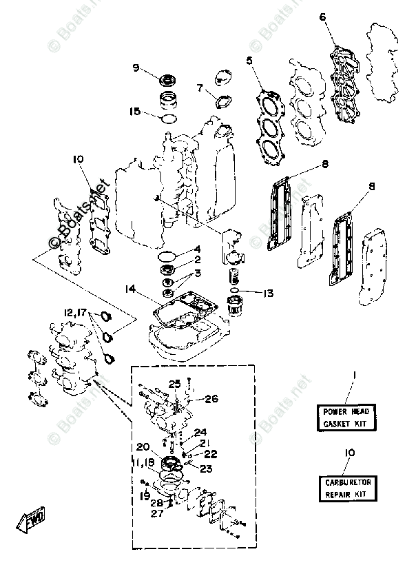 Yamaha Outboard 1988 OEM Parts Diagram for Repair Kit 1