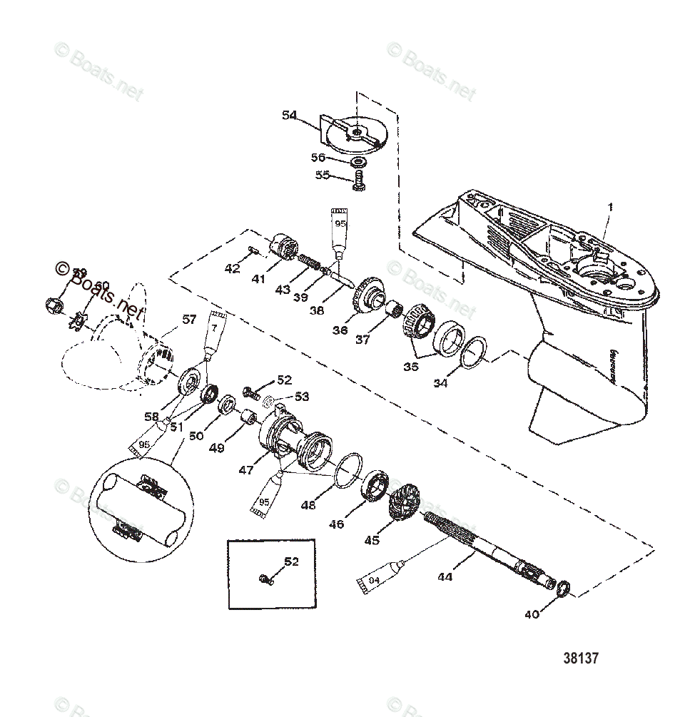 Mercury Outboard 60HP OEM Parts Diagram For Gear Housing (Propeller ...