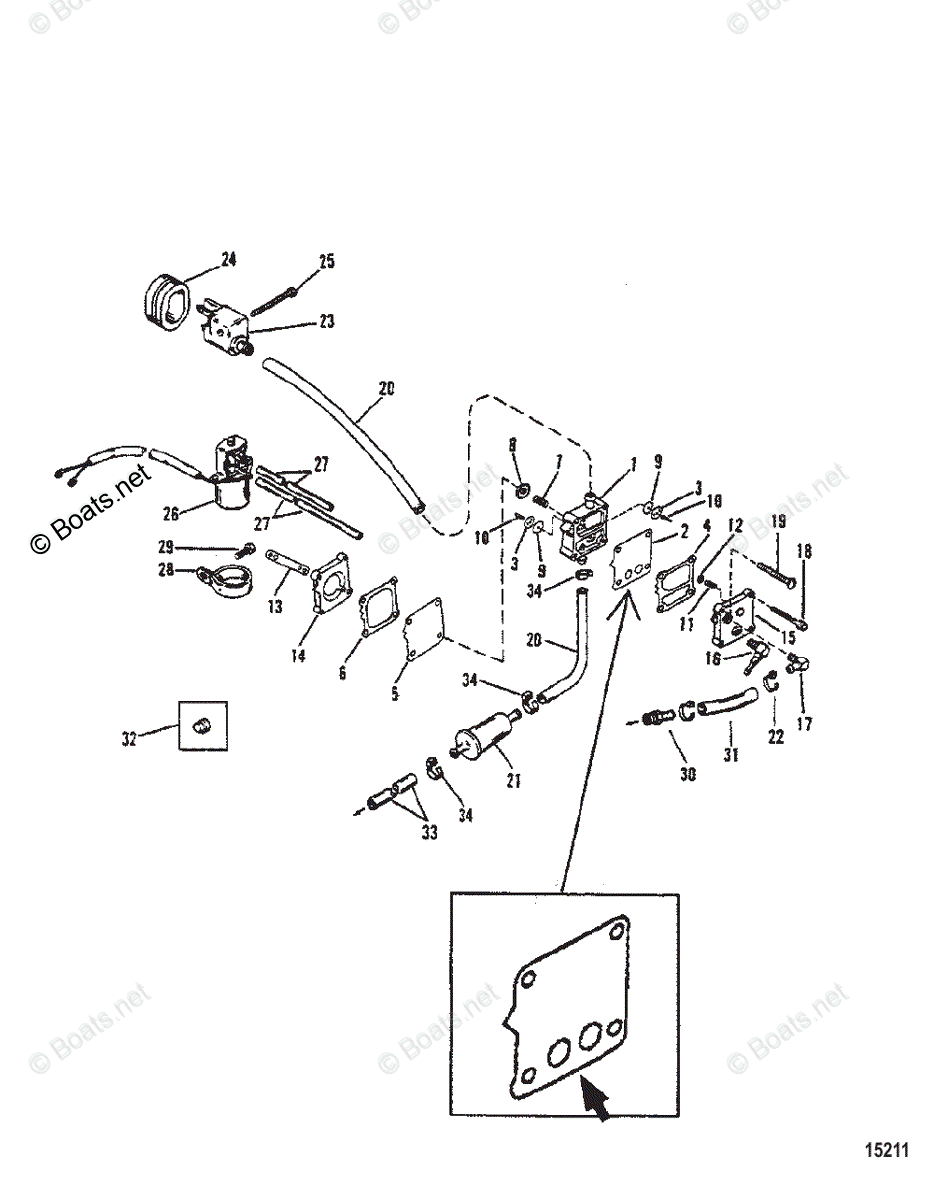 Mercury Outboard 90HP OEM Parts Diagram for Fuel Pump(Use With 90
