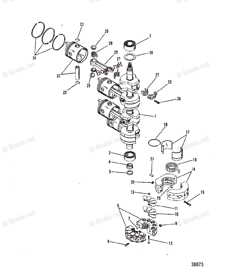 Mercury Outboard 75HP OEM Parts Diagram for Crankshaft, Piston and ...