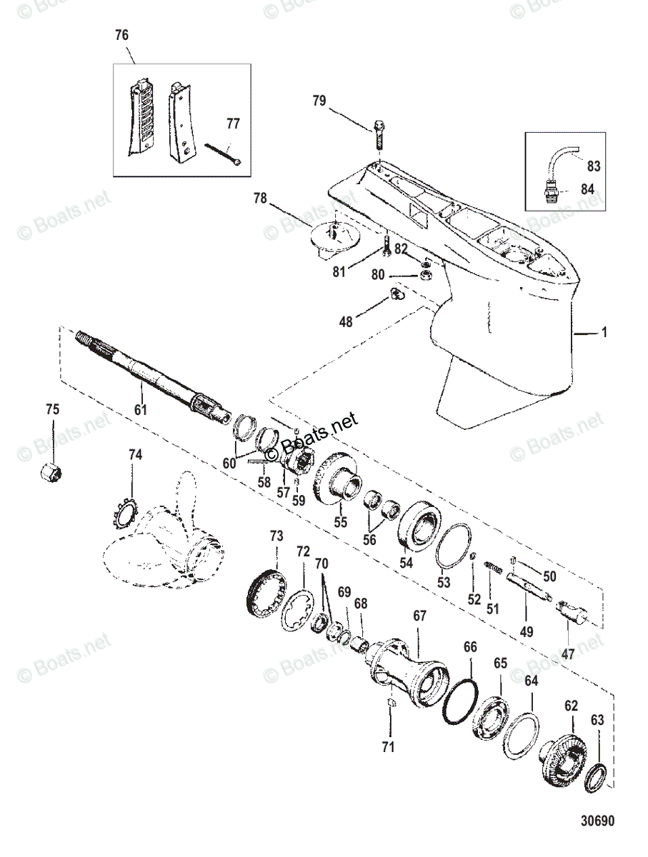 Mercury Outboard 200HP OEM Parts Diagram for Gear Housing, Propeller
