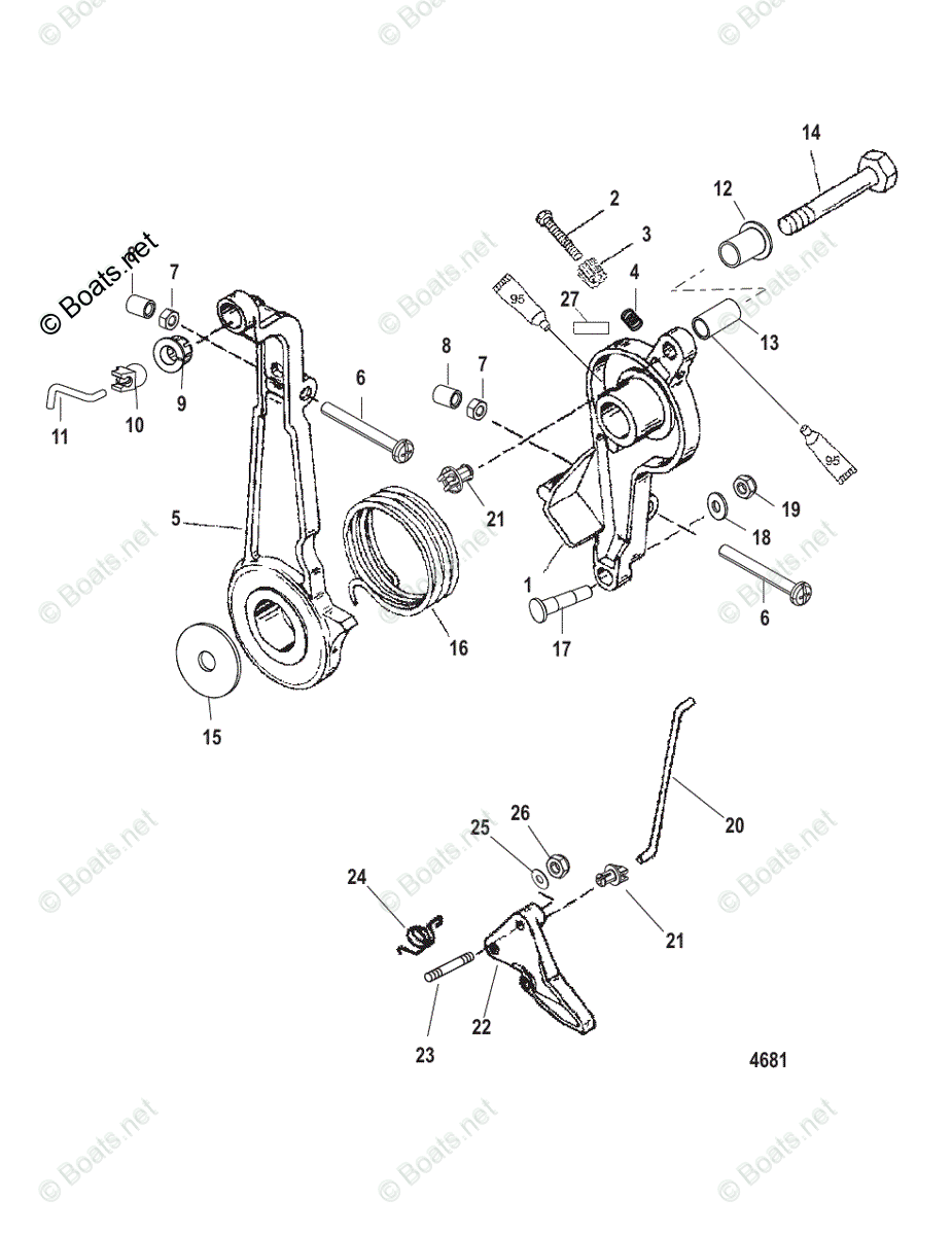 Mercury Outboard 90HP OEM Parts Diagram for Throttle Lever and Linkage