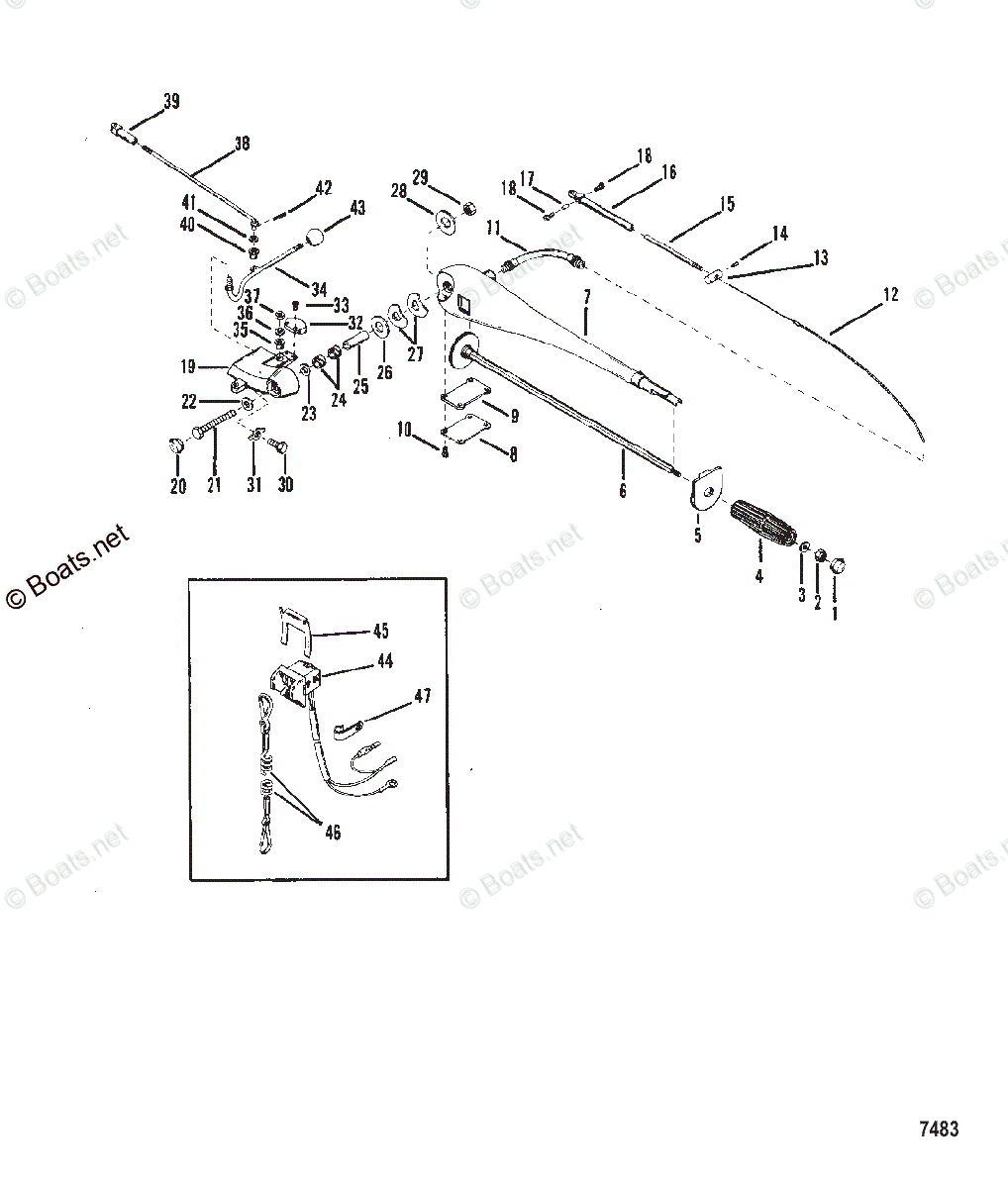 Mercury Outboard 45HP OEM Parts Diagram for Steering Handle Assembly