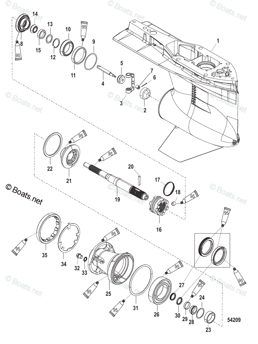 Mercury Outboard 250hp Oem Parts Diagram For Gear Housing, Propeller 