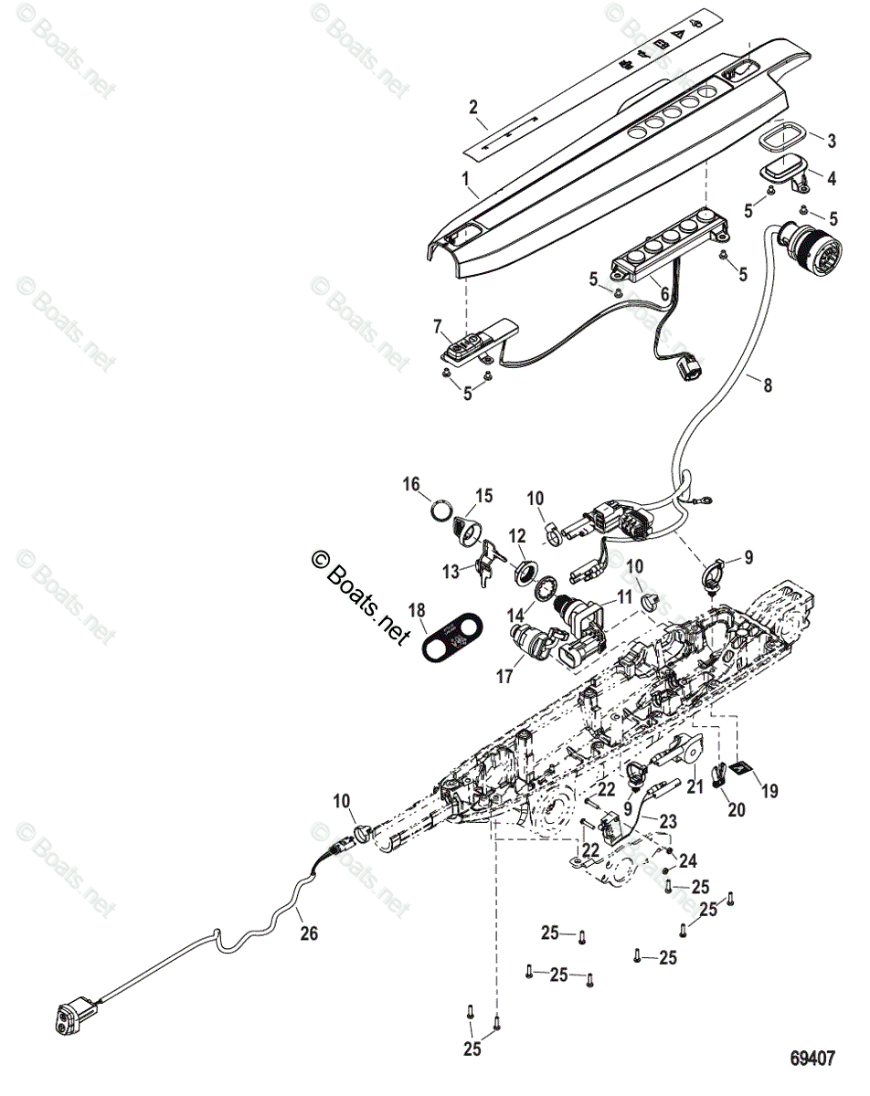 Mercury Outboard 60HP OEM Parts Diagram for Tiller Handle Cover and Electrical (Mid Mount