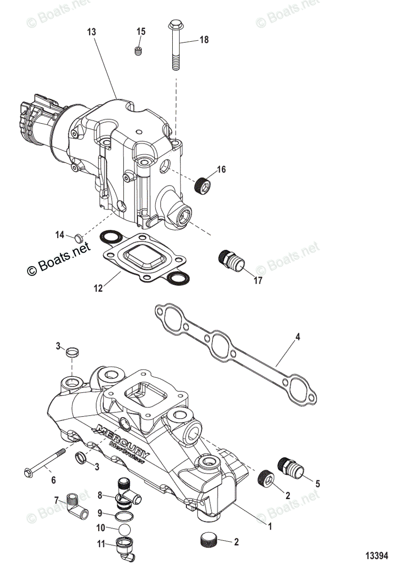 Mercruiser Sterndrive Gas Engines OEM Parts Diagram for Exhaust ...