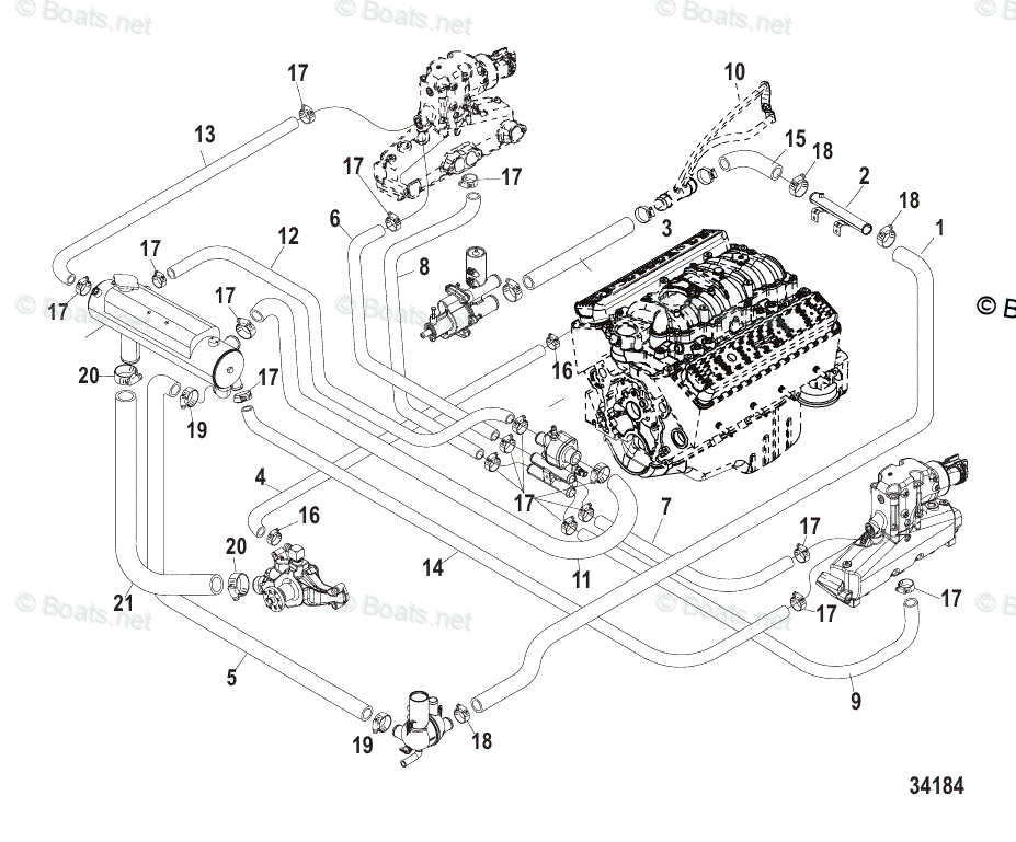 Mercruiser Sterndrive Gas Engines OEM Parts Diagram For Closed Cooling ...