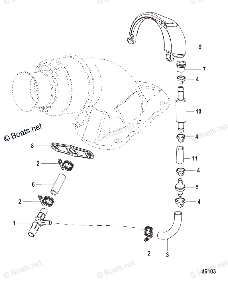 Mercruiser Inboard Gas Engines OEM Parts Diagram for Exhaust Elbow