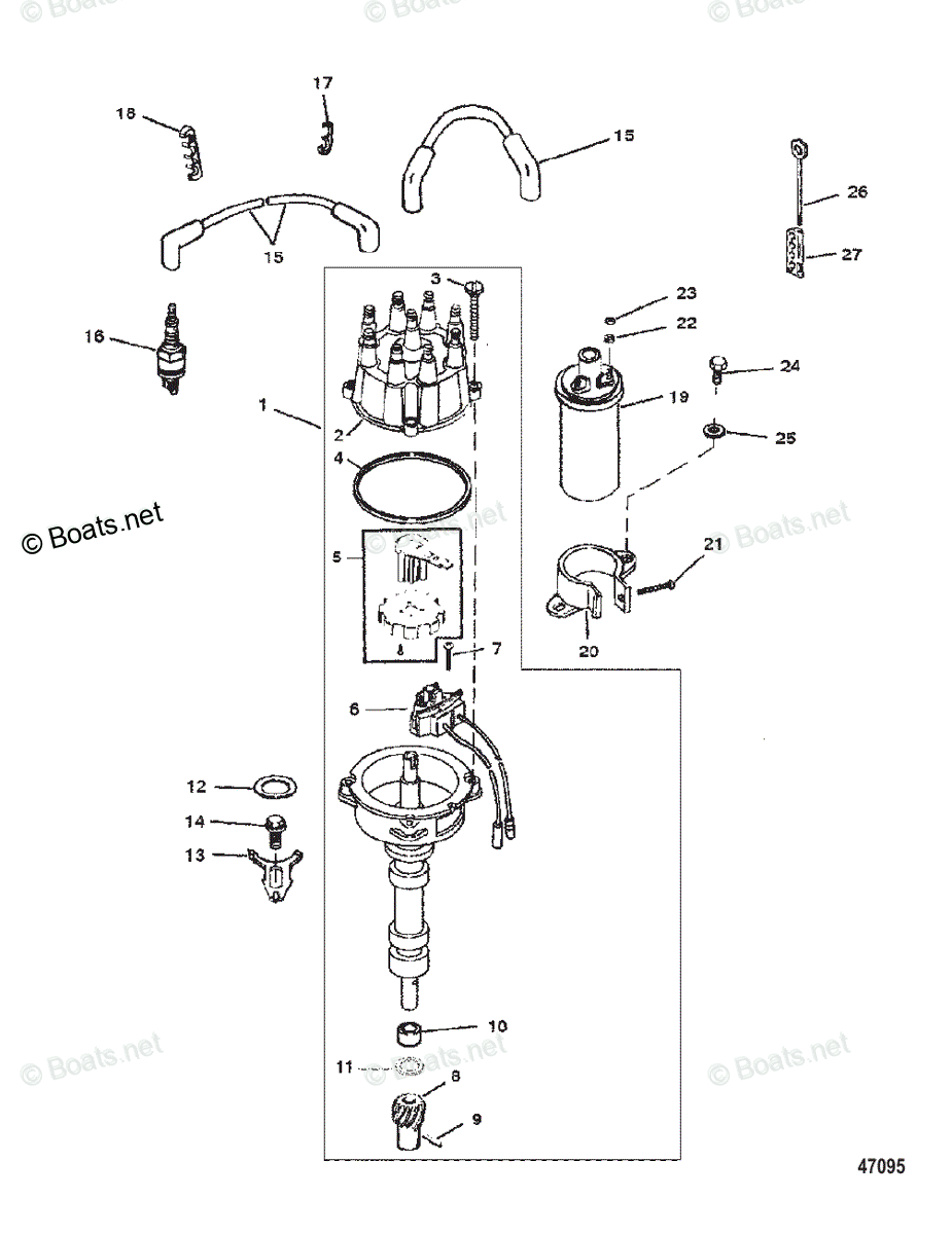Mercruiser Inboard Gas Engines OEM Parts Diagram for DISTRIBUTOR AND