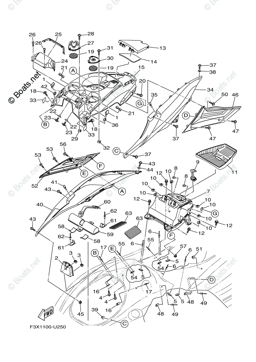 Yamaha Waverunner 2019 OEM Parts Diagram for Engine Hatch 1