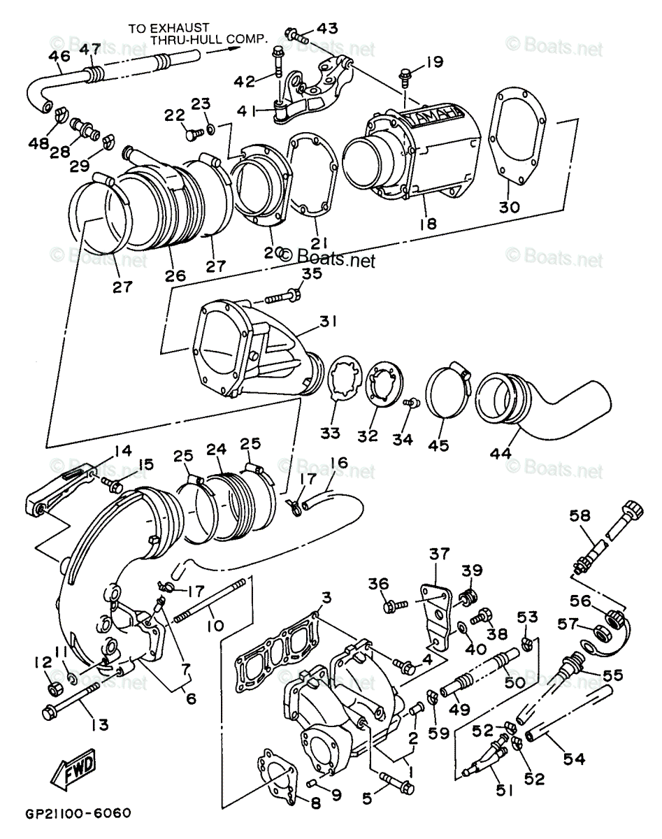 Yamaha Waverunner 1996 OEM Parts Diagram for Exhaust 1