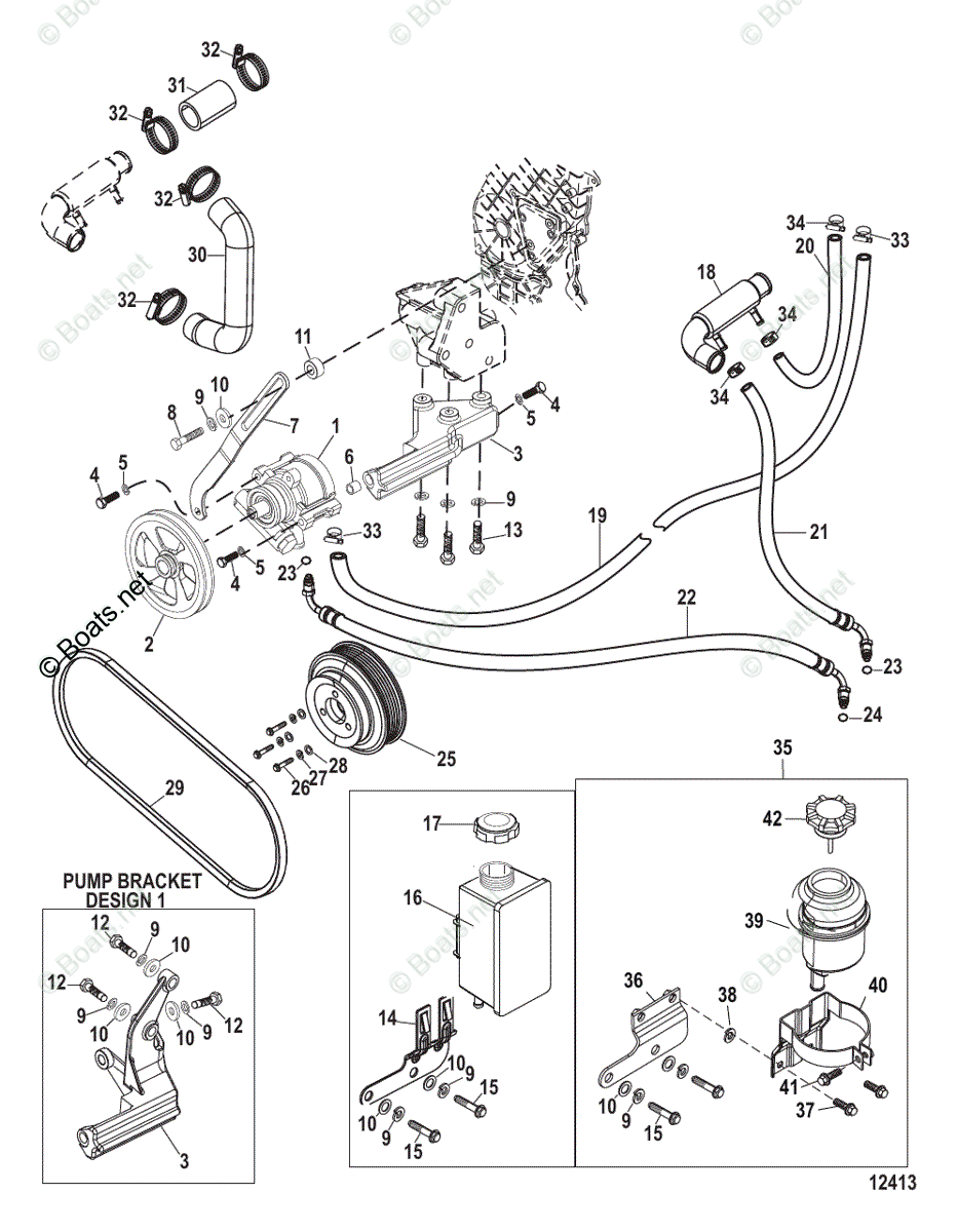 Mercruiser Inboard Diesel Engines OEM Parts Diagram for Power Steering