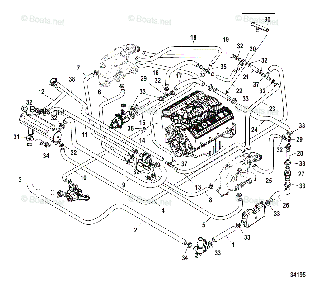 Mercruiser Sterndrive Gas Engines OEM Parts Diagram for Closed Cooling ...