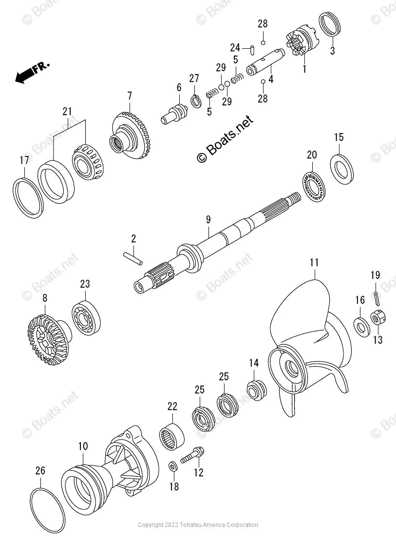 Tohatsu Outboard 2022 OEM Parts Diagram for Propeller Shaft + Propeller ...