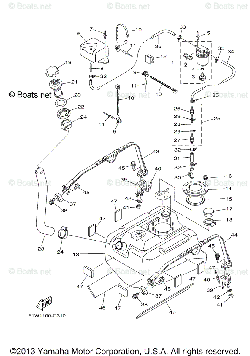 Yamaha Waverunner 2008 OEM Parts Diagram for FUEL TANK
