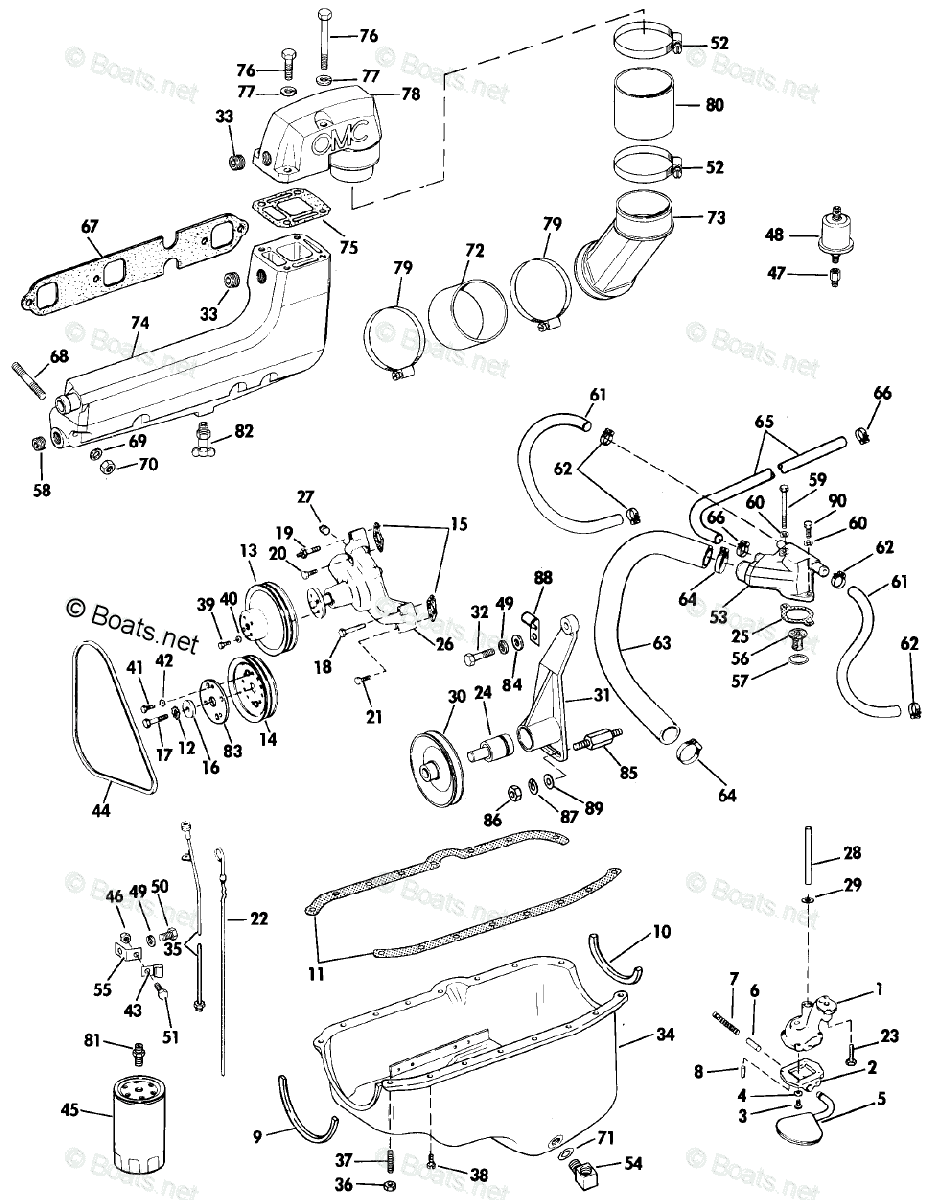 OMC Sterndrive 3.80L 230 CID V6 OEM Parts Diagram for Water,Exhaust ...