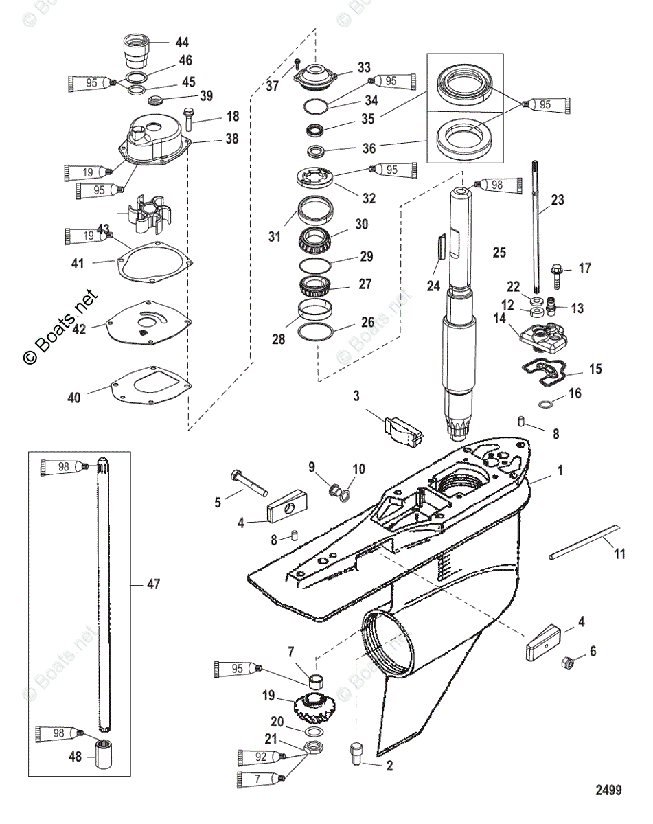 Mercury Outboard 250HP OEM Parts Diagram for Gear Housing(Driveshaft ...