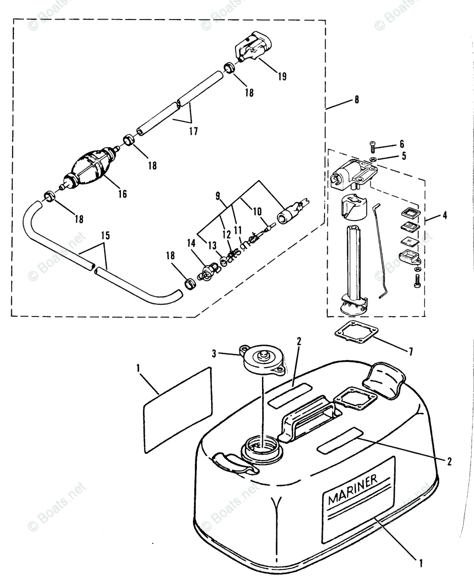 Mercury Outboard 30HP OEM Parts Diagram for Fuel Tank and Fuel Line