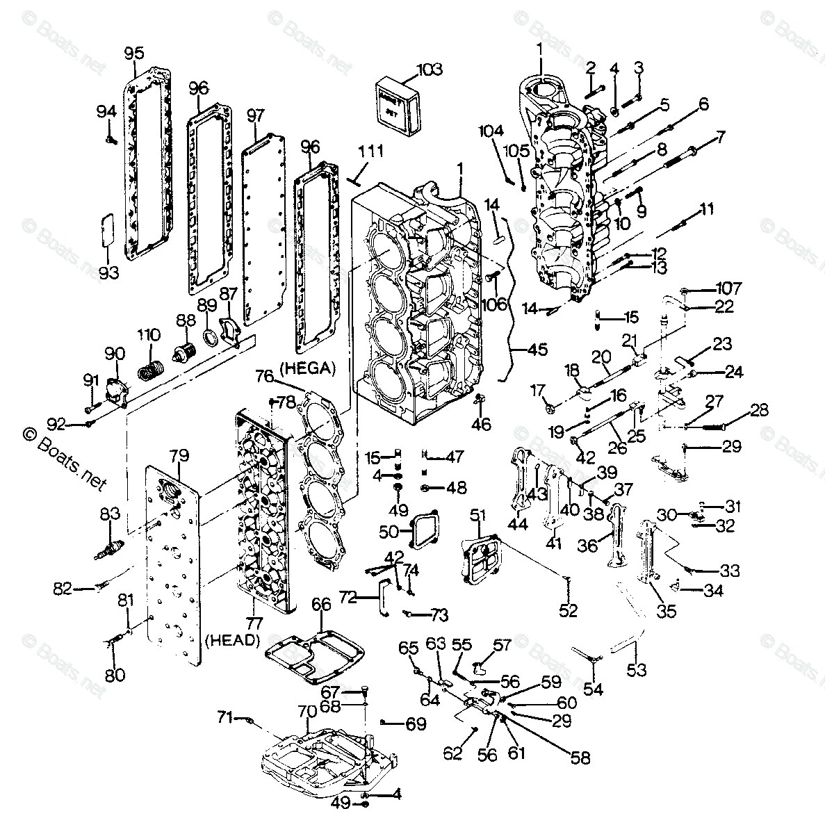 Force Outboard 1988 OEM Parts Diagram for Power Head