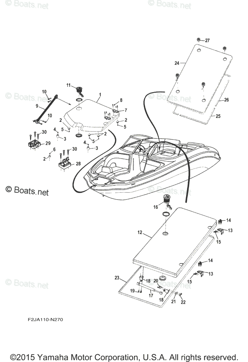 Yamaha Boats 2016 OEM Parts Diagram for Deck Hatch 1