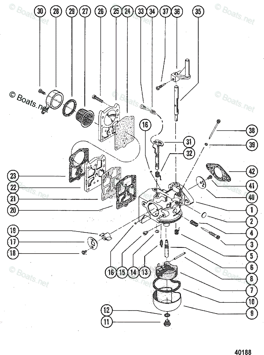 Mercury Outboard 20HP OEM Parts Diagram for Carburetor Assembly