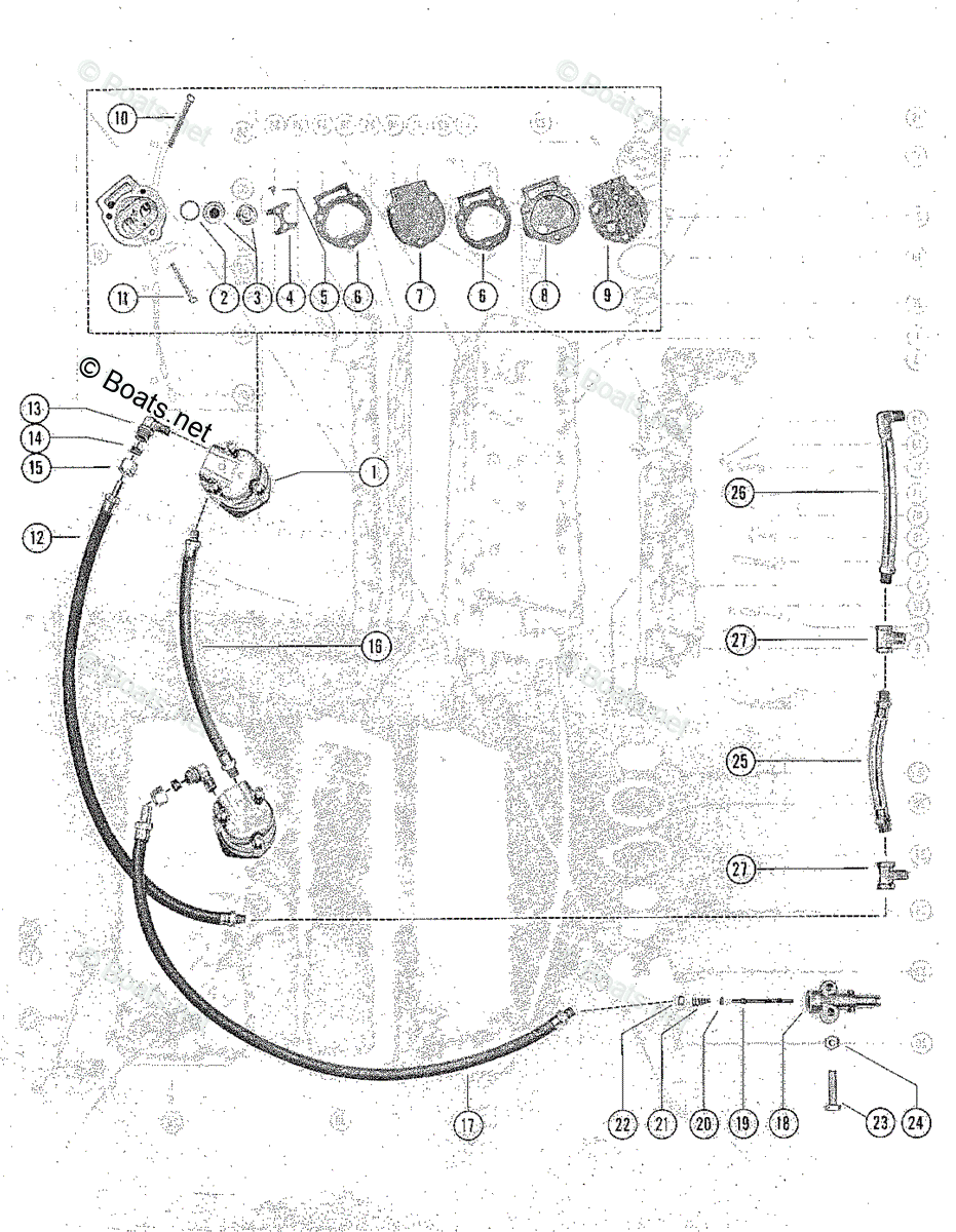 Mercury Outboard 60HP OEM Parts Diagram for Fuel Pump and Fuel Lines