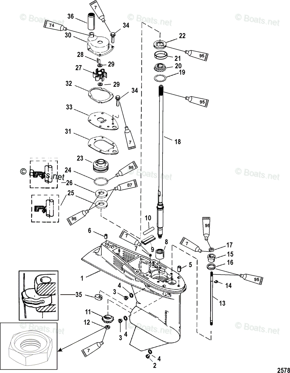 Mercury Outboard 40HP OEM Parts Diagram for Gear Housing(Driveshaft ...