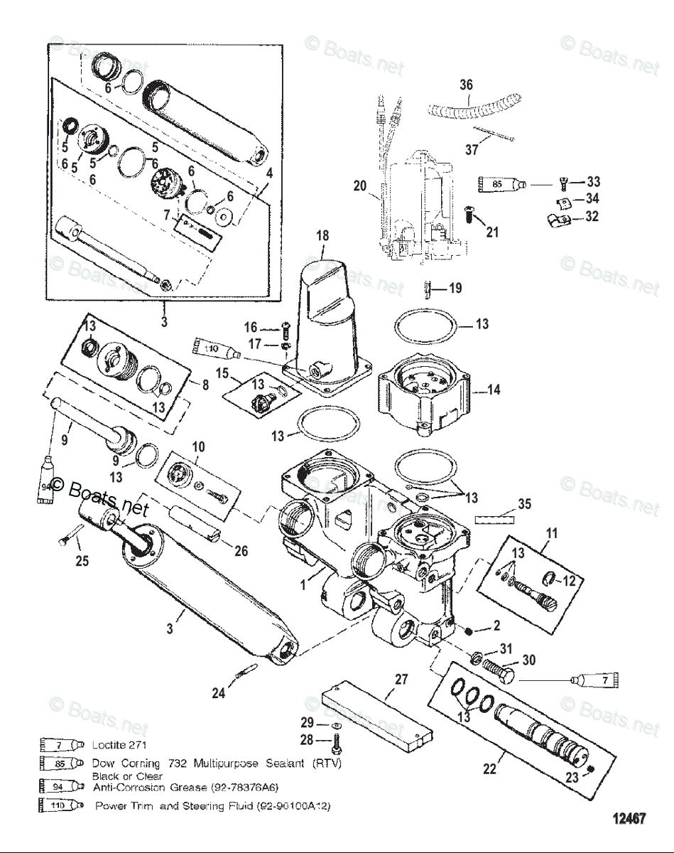 Mercury Outboard 250HP OEM Parts Diagram for POWER TRIM COMPONENTS ...