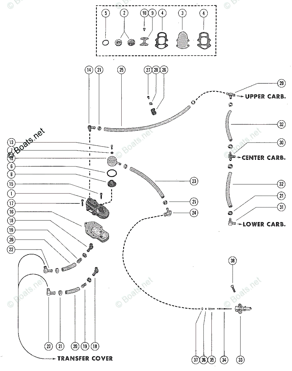 Mercury Outboard 90HP OEM Parts Diagram for Fuel Pump and Fuel Line