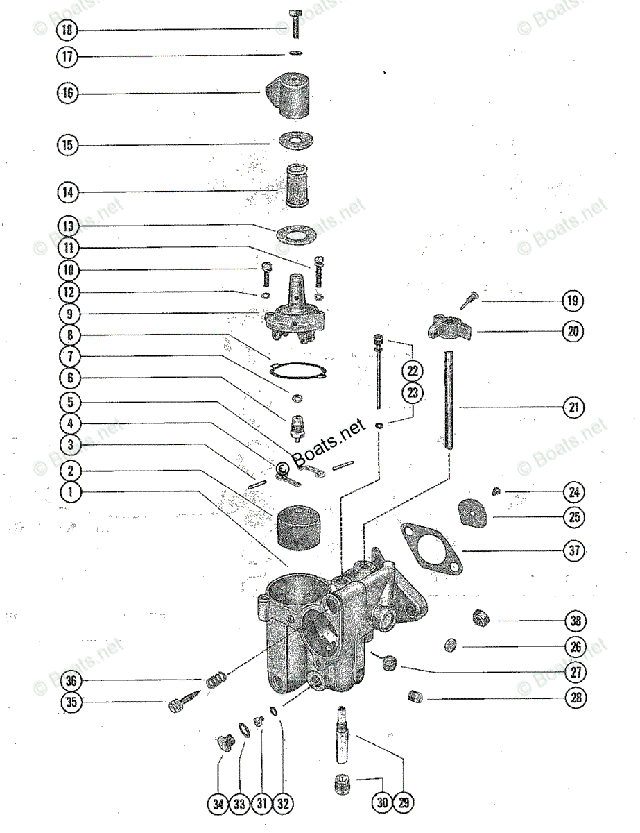 Mercury Outboard 9.8HP OEM Parts Diagram for Carburetor Assembly