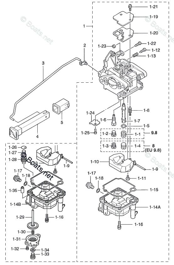 Tohatsu Outboard 9.8HP OEM Parts Diagram for CARBURETOR