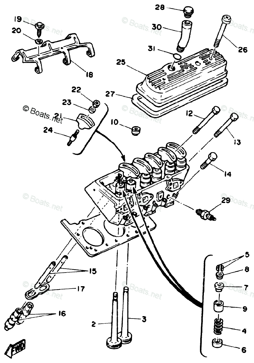 Yamaha Sterndrive 4.3L 262 CID V6 1990 OEM Parts Diagram For Cylinder ...