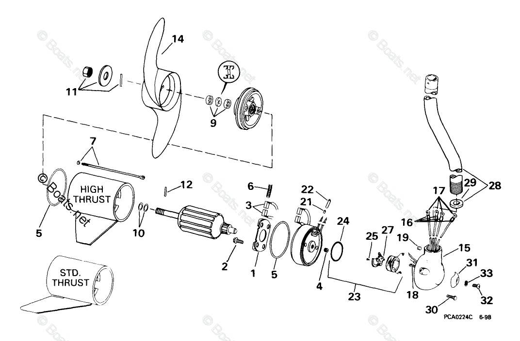 OMC Trolling Motor Parts 24 Volt OEM Parts Diagram for Motor & Adapter