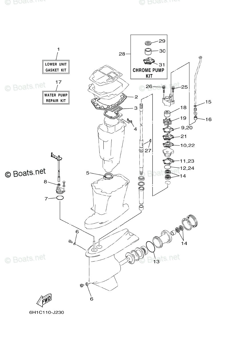 Yamaha Outboard Parts by HP 90HP OEM Parts Diagram for Repair Kit 2