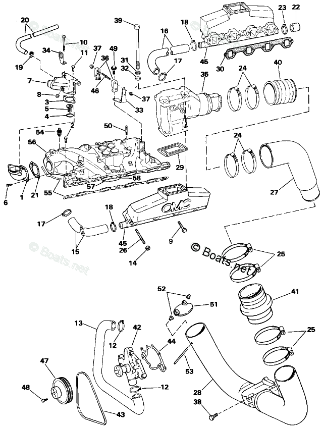 OMC Sterndrive 5.0L 305 CID V8 OEM Parts Diagram for Intake Manifold ...