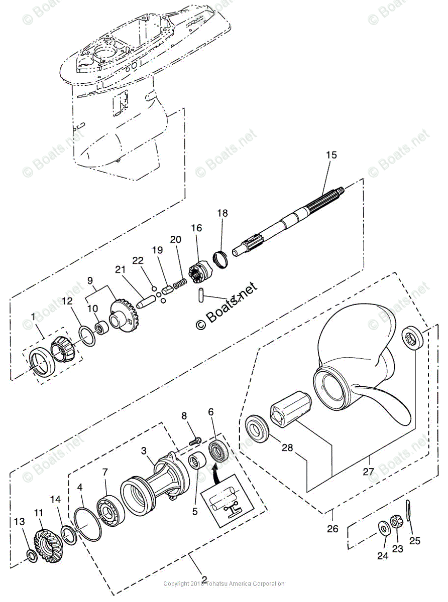 Tohatsu Outboard 2018 OEM Parts Diagram for GEAR CASE PROPELLER SHAFT ...