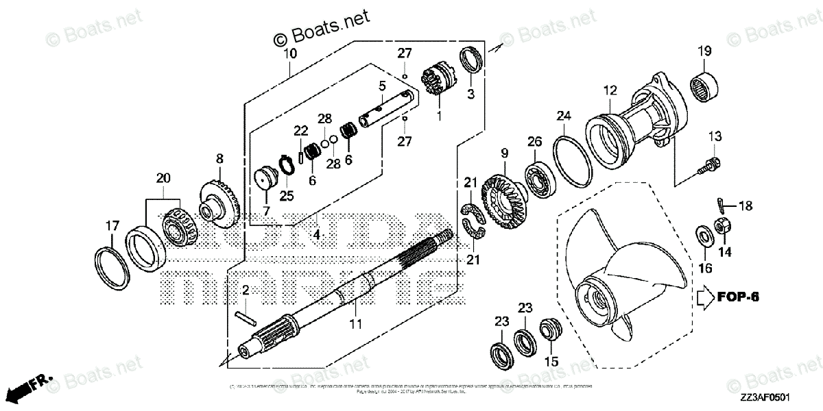 Honda Outboard 60HP OEM Parts Diagram for Propeller Shaft (2